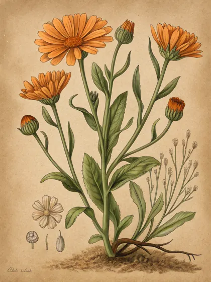 Planche d'herbier: Souci des Jardins